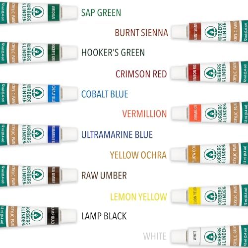 Norberg & Linden Acrylic Paint Set -12 Acrylic Paints, 6 Paint Brushes for Acrylic Painting, 3 Painting Canvas Panels - Premium Art Supplies for Adults Canvas Painting