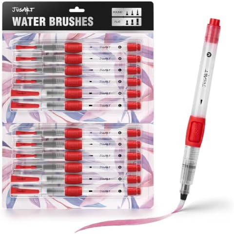 JusArt Water Brush Pens 12-Pack Leak-Proof Refillable Watercolor Pens
