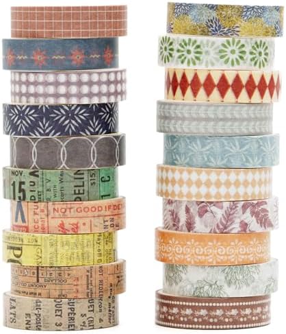 YUBBAEX 20 Rolls Basic Patterns Washi Tape Set Skinny Masking Creative Decorative Tapes, Designer's Selection (Collection 4-Romance)