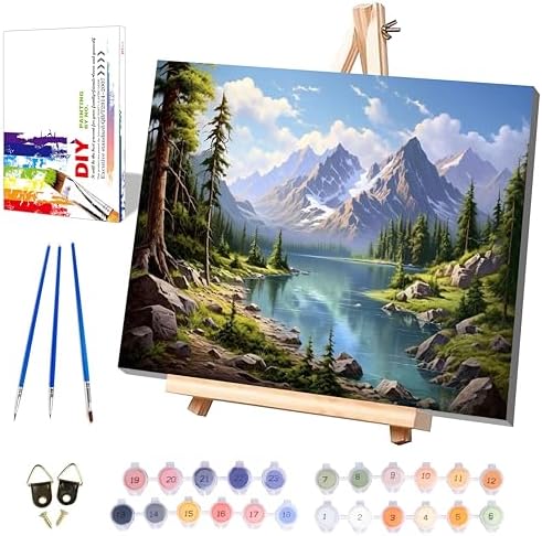Landscape Paint by Numbers for Adults with Framed Canvas - Wooden Easel