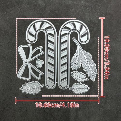 Lapoo Christmas Metal Cutting Die for Scrapbooking, 3D Backgrounds Frame Cutting Dies DIY Album Card Making Decor Paper Metal Die Cuts Party Wedding Decorations (Bow and Cane 4.2 x 3.9 in)