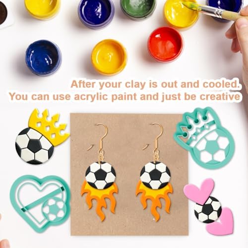 15Pcs Football Polymer Clay Cutters Set Cheer Clay Earrings Cutters for Adults Polymer Jewelry Cutter with Earrings Accessories DIY Craft Supplies