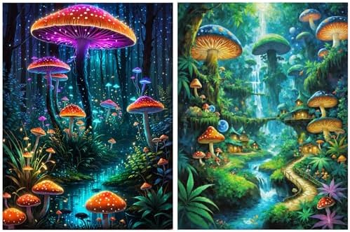 Lovepefe Mushroom Paint by Numbers Kit for Adults and Kids Beginner 2 Pack Mushrooms Forest Adult Paint by Number Kits On Canvas DIY Oil Painting Kits for Gift Wall Decor 12x16 Inch