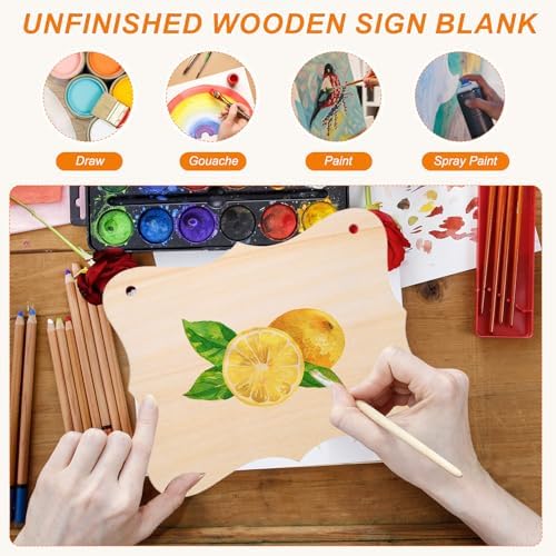 MECCANIXITY Unfinished Hanging Wood Sign Blank with Ropes 6"x5" Unfinished Wood Crafts Boards Wooden Plaques for Crafts DIY Painting Burning Carving Door Wall Decoration, Style 8, Pack of 12