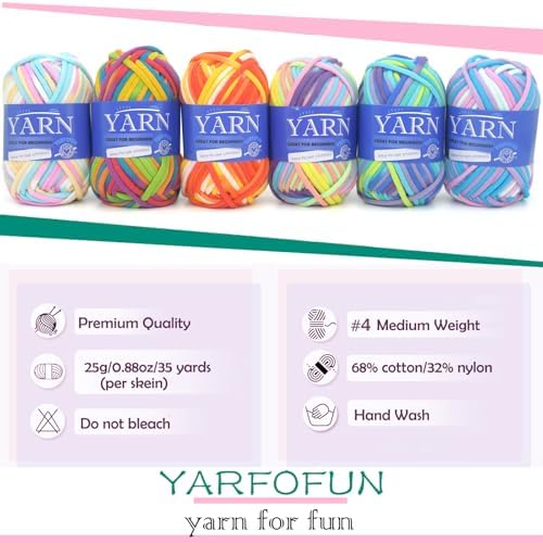 6 Pack Beginners Crochet Yarn Rainbow Multicolor Cotton Crochet Yarn for Crocheting Knitting Beginners-Variegated Series 03
