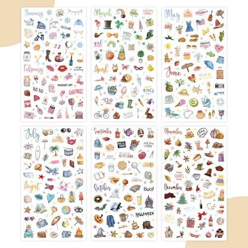 Seasonal Planner Stickers, 310+ Monthly Calendar Designs on 6 Sheets