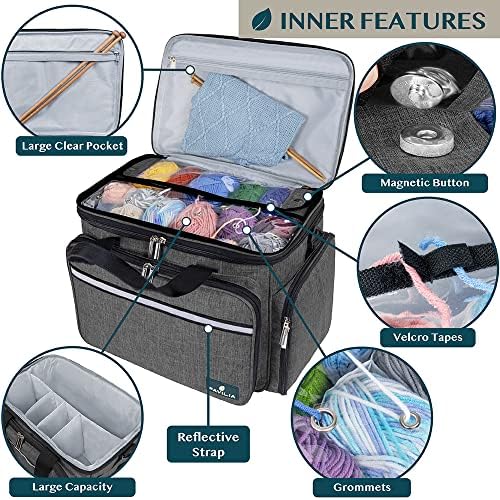 PAVILIA Knitting Yarn Storage Bag Crochet Organizer for Knitter, Dark Grey