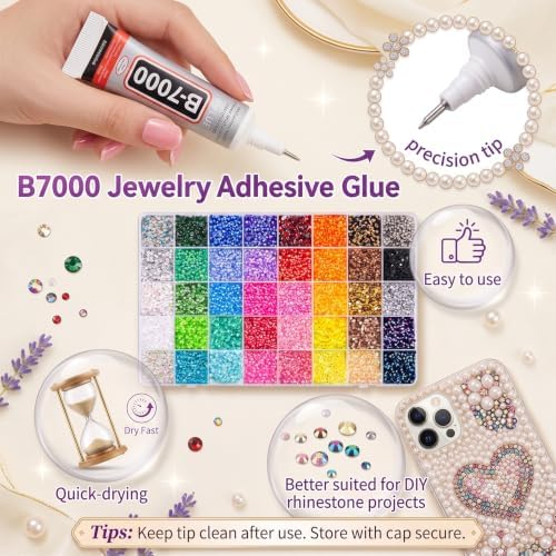 40000 Pcs Bedazzling Kit Resin Rhinestones Flatback Gems with Tool and Glue