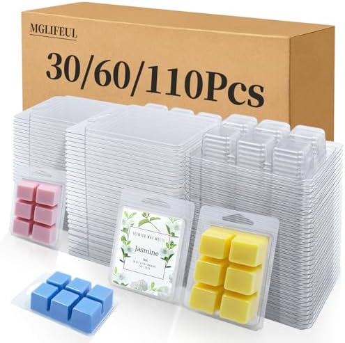 MGLIFEUL Wax Melt Container Clamshell Packaging Mold Box with Packaging Box | Plastic Clear Empty Wax Candle Melt Tart Packaging Cube Container Clamshell Mold Holder Organizer Empty Shape Bulk wth Lid