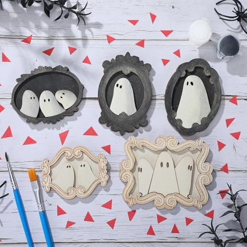 Simgoing 12 Set Adult Halloween Craft, Wood Ghost DIY Frame, Cute Style
