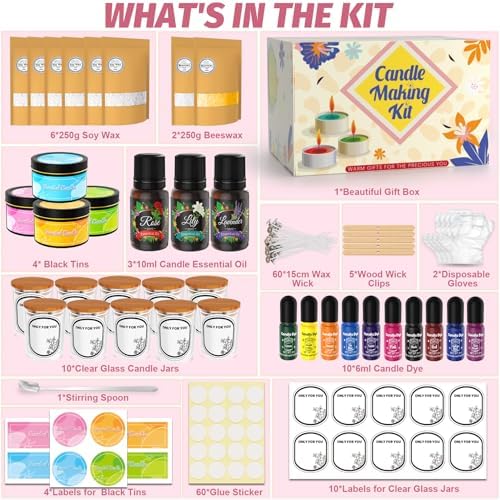 CxiRong Candle Making Kit for Adults, DIY Candle Making Supplies Craft Kits Including 4.4 lb Soy Wax, Beeswax, Jars, Tins, Candle Dyes, Essential Oils & More, Perfect for Home Decorations
