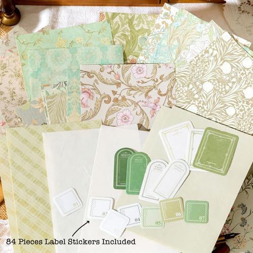 240 Pcs Vintage Floral Scrapbook Paper & Label Journaling Stickers Assorted Set - 6 Pack Mixed Special Textured Paper for Scrapbooking Planner Junk Journal Supplies Collage 4.1x5.8 Inch A6
