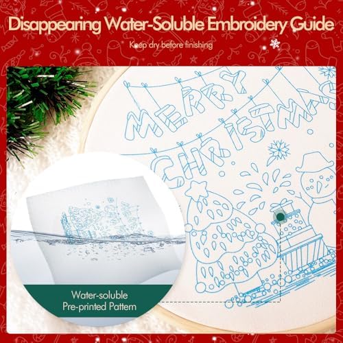 wtisan Christmas Embroidery Kit, Cross Stitch Kits for Beginners, Needlepoint with All Tools & Instructions, Stamped Hand Embroidery Starter Kit for Holiday Crafts & Xmas Home Decor, W13