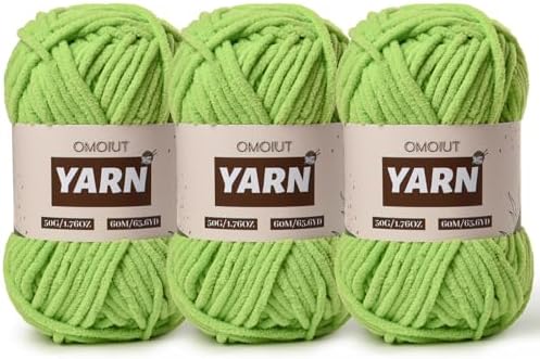 3 Packs Plush Chenille Chunky Crochet Yarn - Baby Yarn for Crocheting Soft - Velvet Yarns Knitting for Blankets Crafts - Fluffy Amigurumi Yarns 150g / 196.8yds (3 Grass Green)