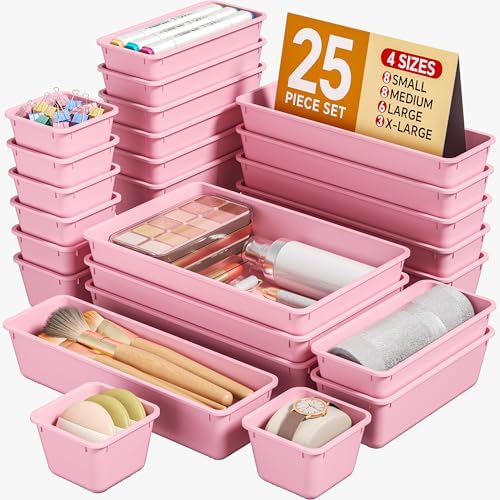 KEMETHY 25 PCS Plastic Drawer Organizers Set, 4 Sizes Vanity Organizer
