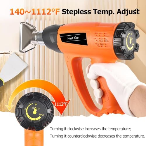 1800W Heat Gun for DIYers, Crafters & Electronics Repair – 140°F~1112°F Variable Temp, 1.5s Fast Heat, 5 Nozzles, 2 Scrapers, Overheat Protection, Hands-Free Stand | Shrink Tube, Resin, Vinyl Wrap