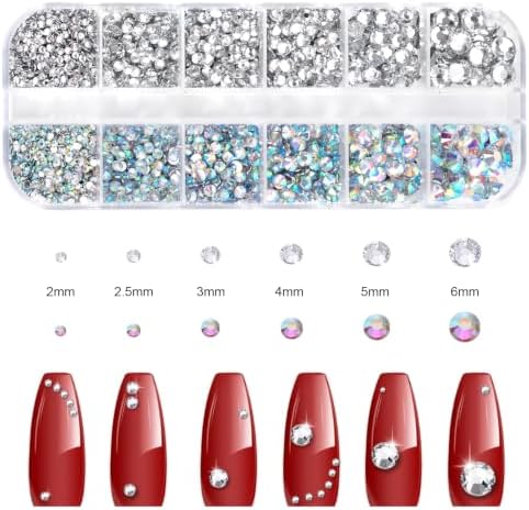 Canvalite 3348PCS Rhinestones Crystal AB Rhinestones for Nail with 5Pcs 3ml B7000 Jewelry Glue and Pick Up Tweezers and Nail Rhinestone Picker, Nail Art Tools,Stocking Stuffers Gifts for Women