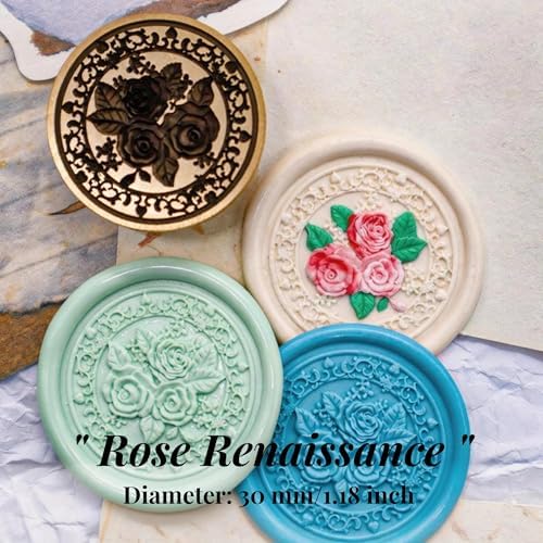 VANGOAL Wax Seal Stamp, Floral Series, 3D Embossed Brass Stamp Head with Wooden Handle, Vintage Sealing Kit for Wedding Invitations, Envelopes, Gift Wrapping, Letters and Crafts (Rose Renaissance)
