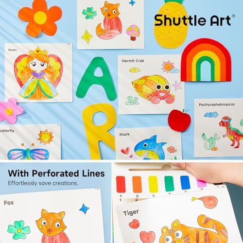 Shuttle Art Paint with Water Coloring Book for Kids, 25 Animals Themed Pages with 2 Brushes, Mess-Free Watercolor Paint Set, Travel-Friendly Art Craft Gift for Toddlers, Birthday Christmas Gift