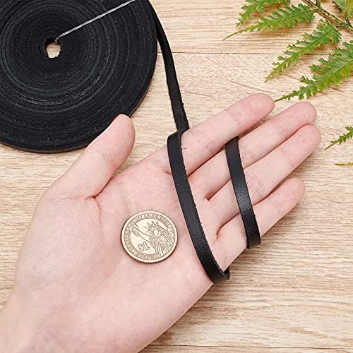GORGECRAFT 197 Inch 6mm Black Flat Genuine Leather Cord Leather String Full Grain Cord Lace Cowhide Leather Strips for Jewelry Making DIY Craft Projects Belts Keychains