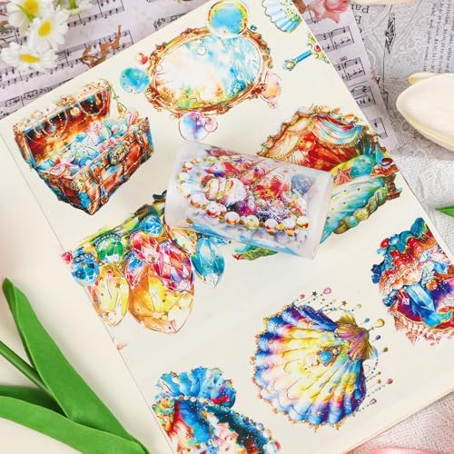 Sitsink PET Tape for Journal Scrapbooking - Sea Shell Ocean PET Tape Stickers for Crafts Junk Journal Supplies Notebook Scrapbook DIY Decor Ornament