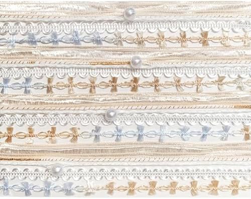 Hand-Blended Multifiber Multicolored Fancy Yarn with Beads for Knitting Crocheting Crafts DIY, Set of 3 Rolls (Beige)