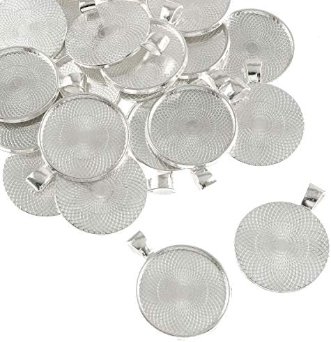 25 pcs 25mm Pendant Trays Round Pendant Bezels Setting Cabochon Blank Base for DIY Jewelry Making, Bright Silver