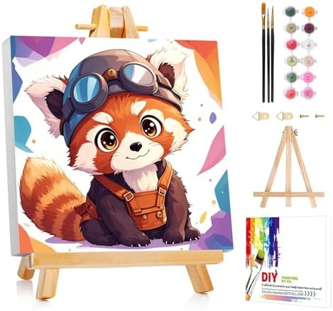 AUKELHJ Paint by Numbers Kit for Kids with Frame, Raccoon, 8X8 inch