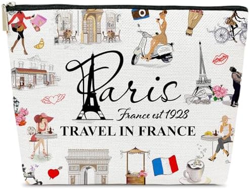 Paris Travel Gift Makeup Bag, City Themed Cosmetic Pouch for Women