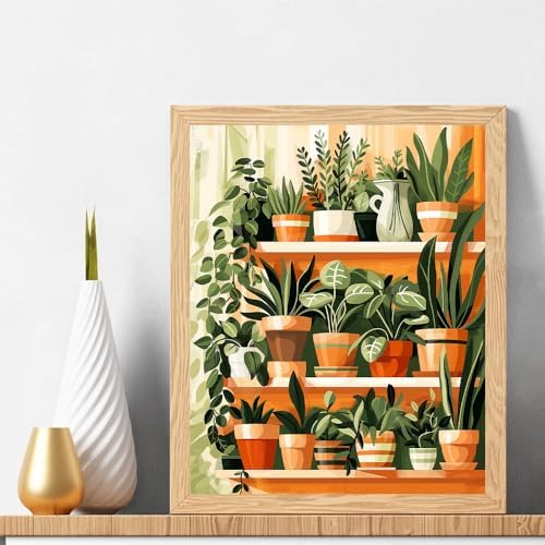Natuyalo Paint by Numbers for Adults - DIY Adult Paint by Number Kits Painting on Canvas Green Plant Painting by Numbers for Beginners, Potted Art Craft Kits for Adults (16x20 Inch)