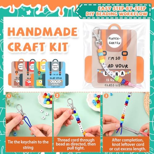 24 Set Back to School Gifts Includes Keychain Making Kit with Gift Cards DIY Bead Crafts Adjustable Letter Beads Welcome First Day of School Student Teacher Supplies