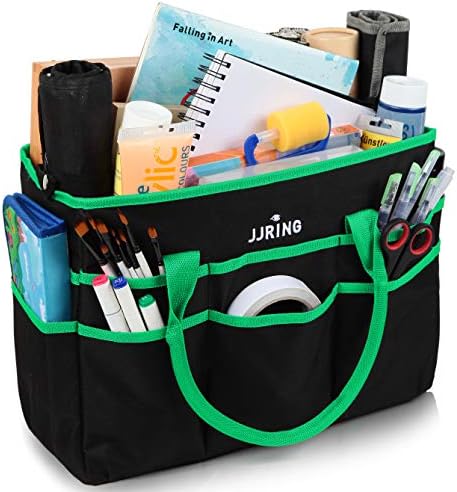 JJRING Large 600D Nylon Artist Organizer Tote Bag With 16 Pockets, Green