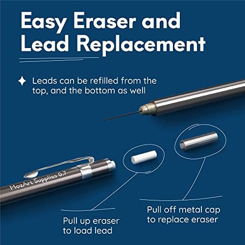 MozArt Mechanical Pencil Set 4 Sizes 0.3 0.5 0.7 0.9mm HB Lead Nickel