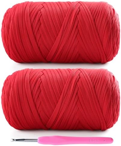 2 Pack T-Shirt Yarn for Crochet - 800 g/260 yds, Soft Elastic Fabric, Red