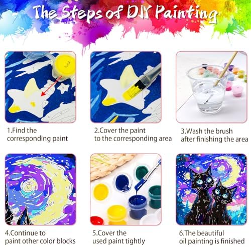 Yunnuo Paint by Numbers Kit for Adults Beginner,Two Black Cats Paint by Numbers, Starry Night Cat Number Painting Suitable for Home Wall Decoration and Gifts (16x20 Inch)