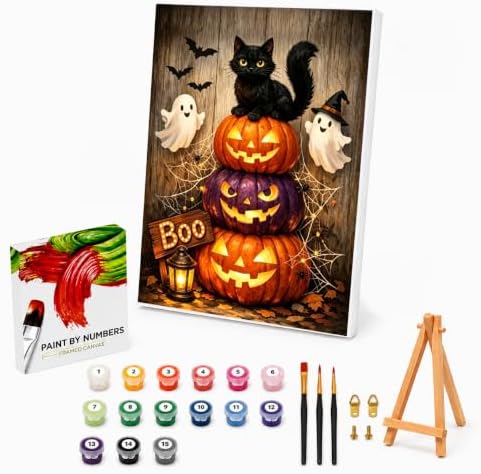 Halloween Paint by Numbers Kit for Kids 6-8-12 with Frame Easel 8x12 inch