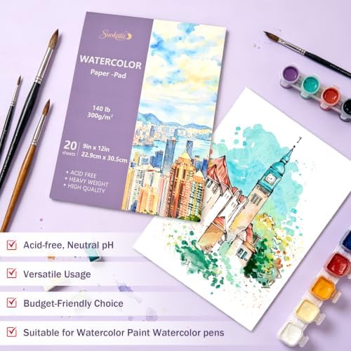 Suokata Watercolor Book, 9"x 12", 300 GSM Cold Press Texture Surface Paper