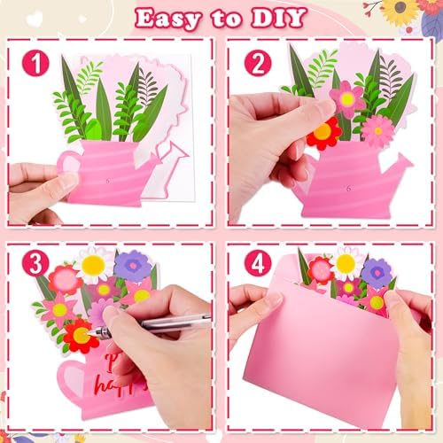 36 Set Valentines Day DIY Craft for Kids - Flower Card Making Kit with Greeting Cards Stickers Envelopes Set Gifts for Classroom School Activities