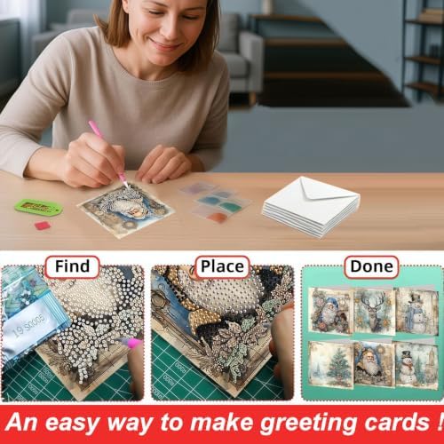 LSQFS Diamond Art Retro Christmas Card Set with Matching Envelopes,6 Pieces