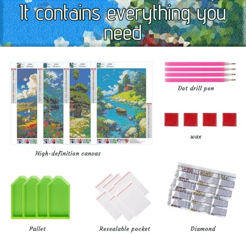 DOTSOPS 4 Pcs Landscape Diamond Painting Kits for Adults Round Full Drill