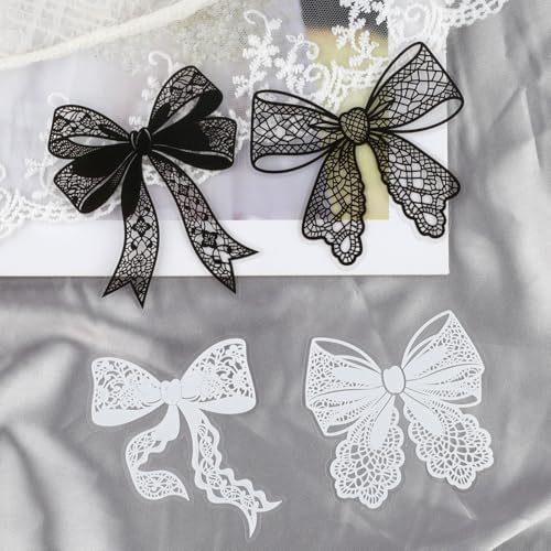 20Pcs Lace Bow Stickers for Scrapbooking Junk Journal Supplies Black White Bows PET Stickers for Journaling Scrapbook Sticker Pack Collage Vintage Decorative Sticker Stationery Decals for Crafts