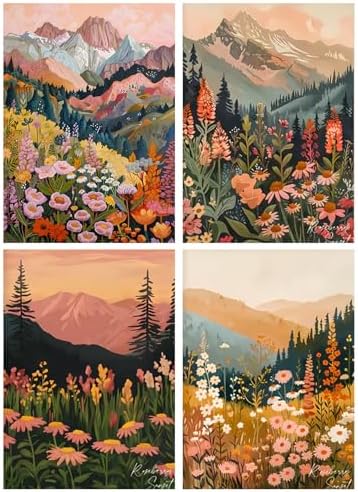 Yeaqee 4Pcs Diamond Art Kits for Adult Gem Painting Kit, Flower Mountain
