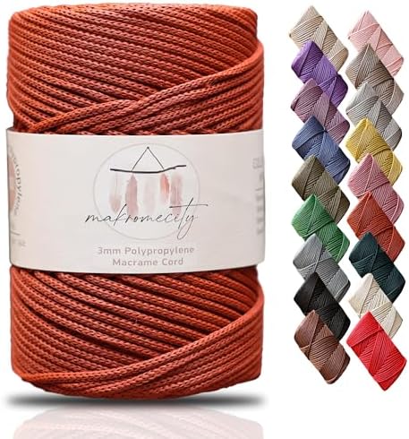 Makromecity, Premium Polyester Macrame Cord 3mm x 131 Yards (394 feet) 3mm Polypropylene Brick Macrame Cord Crochet Macrame Bag Cord Crafts for Wall Hangings, Bags, Underplate, Rug
