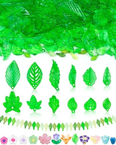 FIVEIZERO 300Pcs Acrylic Green Leaf Flower Beads for Jewelry Making