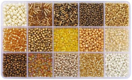 15 Grid Gold Glass Seed Bugle & Tube Beads Kit for Jewelry Making DIY Craft