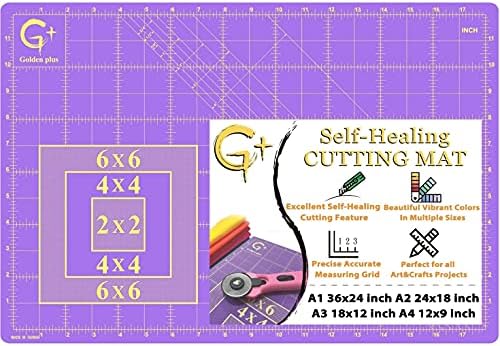 G+ Self-Healing Cutting Mat, True A3 12 x 18" (13 x 19"Full) Purple/Black Eco-Friendly Double-Sided 3-Ply Craft Cutting Board for Sewing Fabric Crafts Hobby Scrapbooking and All Arts Projects
