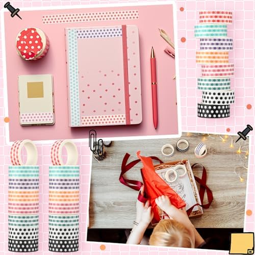 24 Rolls Polka Dot Washi Tapes for Back to School Gifts Crafts