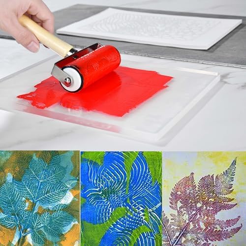 8" X 10" Gel Plate with 3inch Small Pack Round Triangel Square Gel Print Plate, Reusable Gel Printing Plate Set with Acrylic Paint,Paper, Stencil,Storage Box,Roller and Baren for Art Card Making