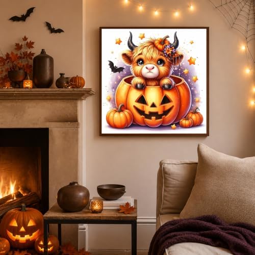 Mandun Halloween Cow Paint by Numbers Kit for Kids, 8x8 inch