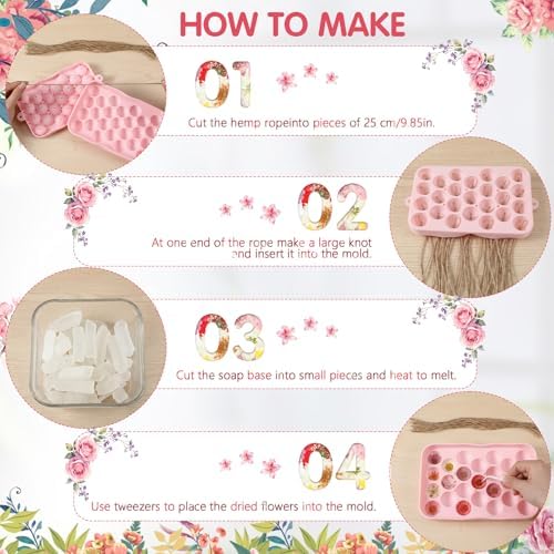 Zhehao DIY Grape Soap Making Kit with Natural Soap Base for Beginners, Complete Handmade Craft Set Includes Silicone Grape Mold, Dried Pressed Flowers, Tweezer, Jute Rope, DIY Making Gift Set